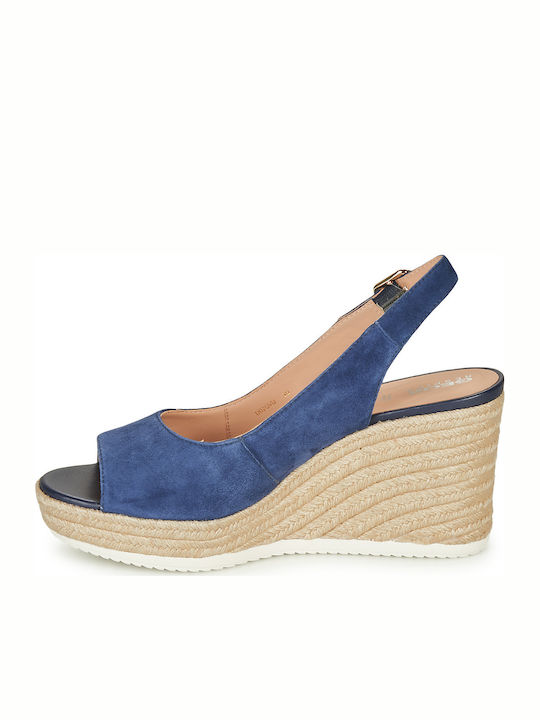 D Ponza Women's Suede Peep Toe Platforms Blue