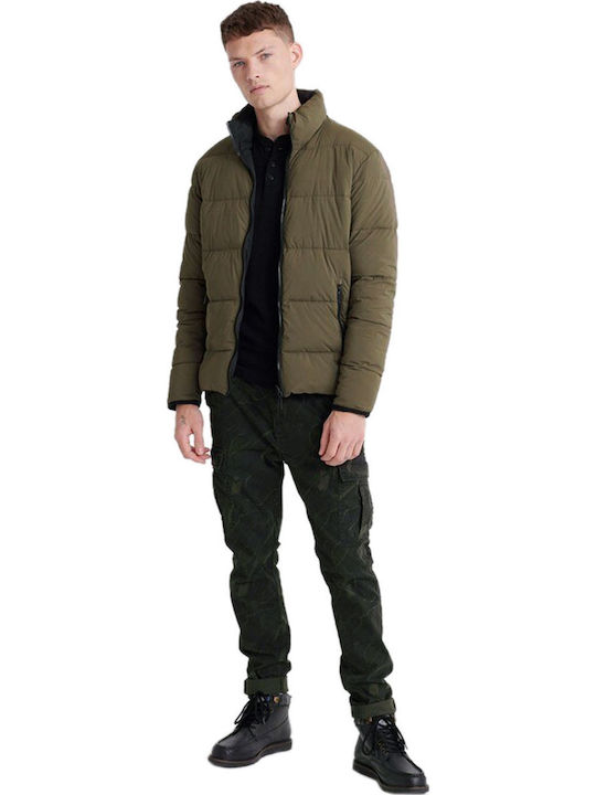Geacă de iarnă Puffer cu două fețe kaki