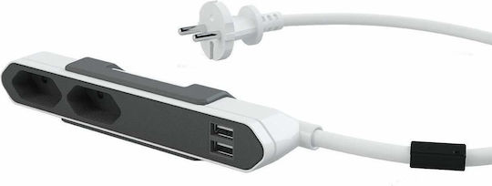 Allocacoc Powerbar Захранваща лента 2 Позиции с USB-A и Кабел 1.5м Сив