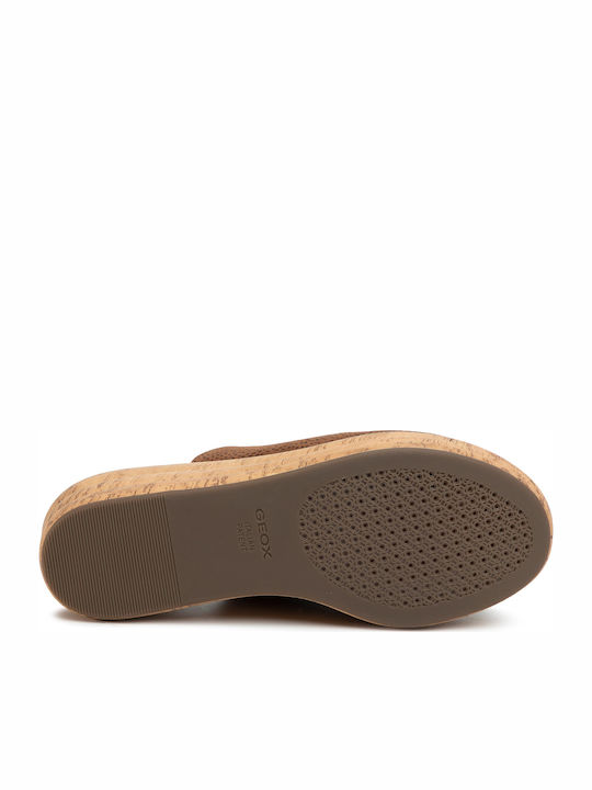 D Primula D Women's Leather Platform Wedge Sandals Brown