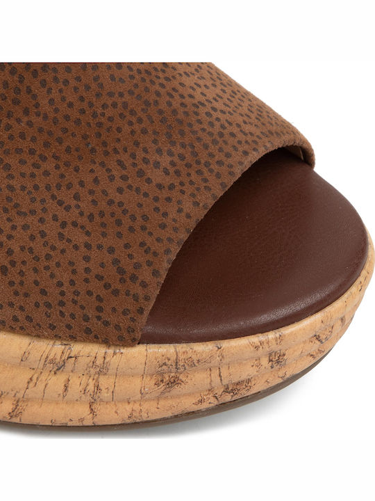 D Primula D Women's Leather Platform Wedge Sandals Brown