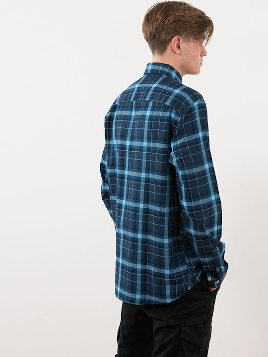 Jack & Jones Men's Shirt Long Sleeve Cotton Checked Blue / Navy