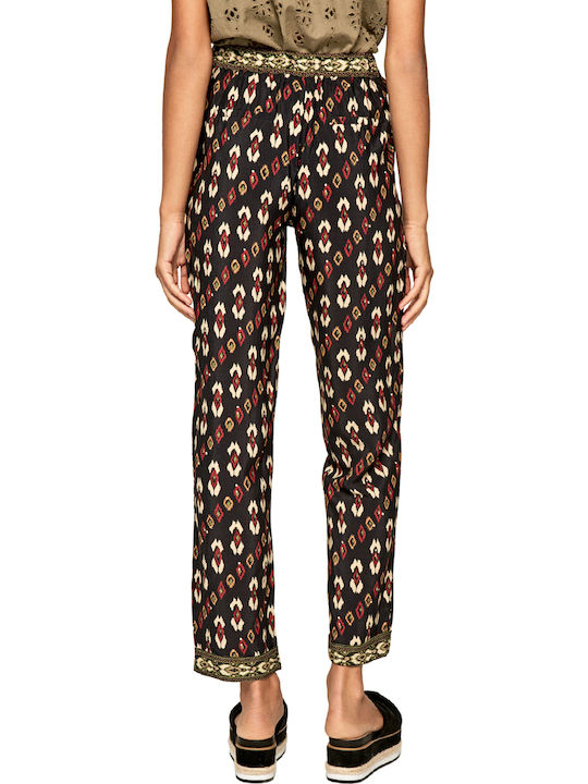 Kelly Women's High-waisted Fabric Capri Trousers with Elastic Straight Line Black
