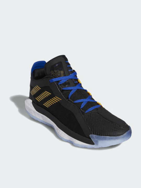Adidas Dame 6 Niedrig Basketballschuhe Core Black / Gold Metallic / Royal Blue