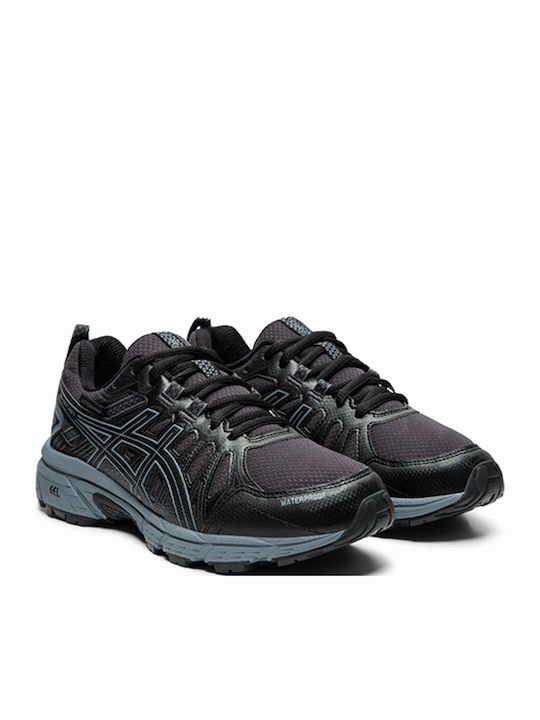 Gel Venture 7 GS WP Wasserdicht Kinder Sportschuhe Laufen mit Schnürsenkeln Schwarz