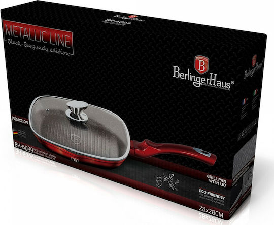 Berlinger Haus Metallic Line Grill With Lid made of Aluminum with Stone Coating Black Burgundy Collection 28cm