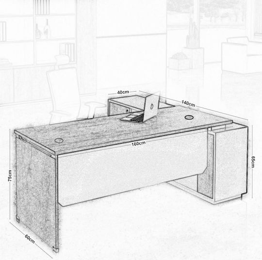 Birou Profesional Colțar Project Din Lemn Bej 160x140x75 cm EO945 L
