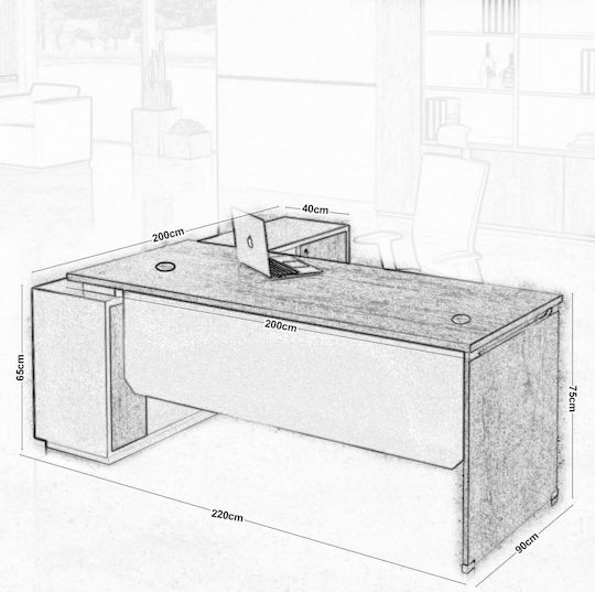 Corner Professional Office Project Wooden Beige 220x200x75cm