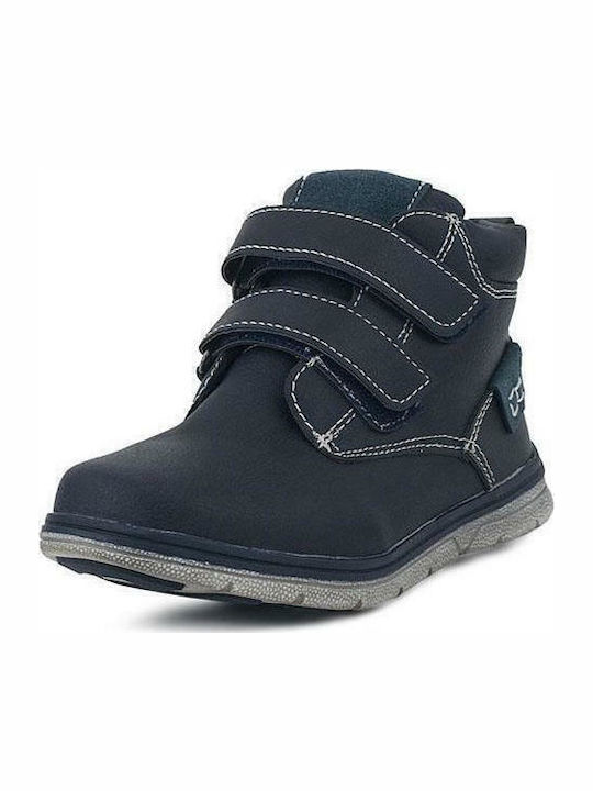 Vostok Anatomical Leather Kids Boots with Velcro Navy Blue