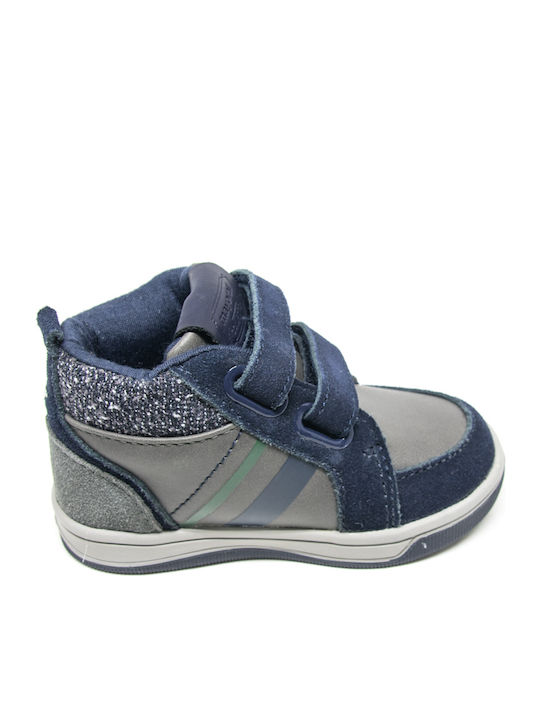 Lederne Kinderstiefeletten mit Klettverschluss Marineblau
