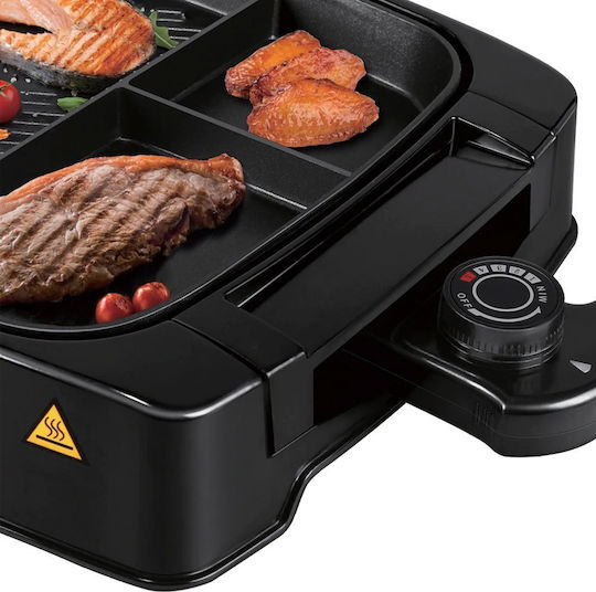 Sonifer Tabletop Electric Grill Smooth and Ribbed Plate 1500W with Adjustable Thermostat 42cmx41cmcm