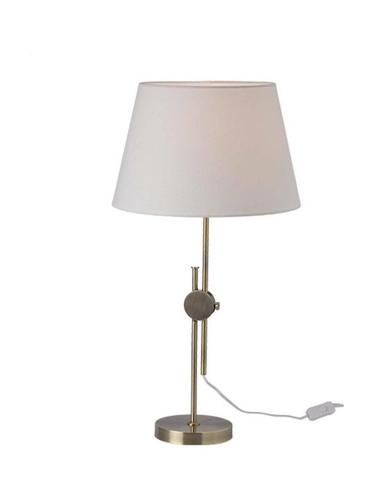 Aca Metal Table Lamp for Socket E27 with White Shade and Gold Base