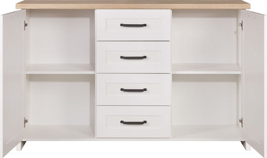 Sideboard Verne Holz mit Schubladen Weiß / Natürliche 147,9x37,2x91,8cm