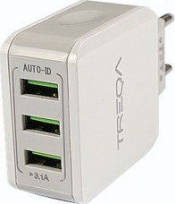 Treqa Ladegerät ohne Kabel mit 3 USB-A Anschlüsse Weißs (CH-618)