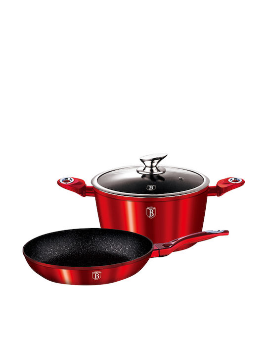 Berlinger Haus Metallic Line Cookware Set of Aluminum with Stone Coating Burgundy Collection 3pcs