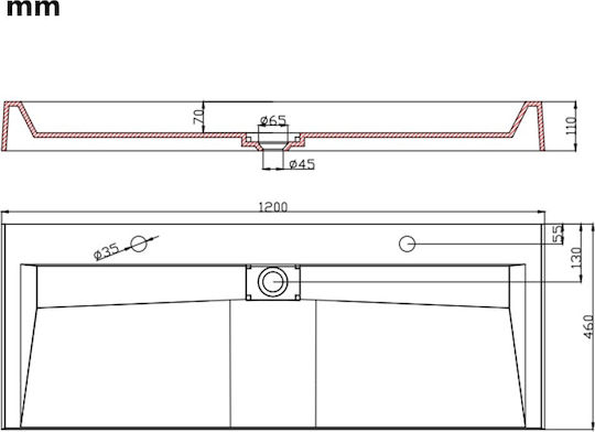 vidaXL Επικαθήμενος Νιπτήρας Μαρμάρινος 120x46x11cm Λευκός