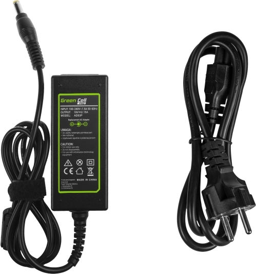 Green Cell Pro Laptop Charger 40W 19V 2.15A for Acer with Detachable Power Cord