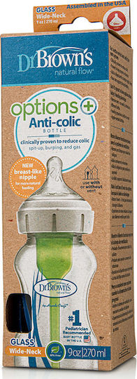 Dr. Brown's Glass Baby Bottle Natural Flow Options Anti-Colic with Silicone Nipple for 0+, 0+ m, months 270ml