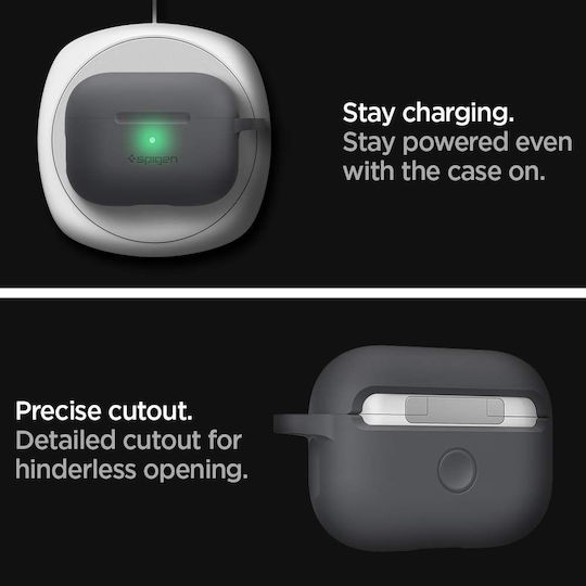 Spigen Silicone Fit with Carabiner Pro Θήκη Σιλικόνης με Γάντζο Charcoal Grey για Apple AirPods Pro