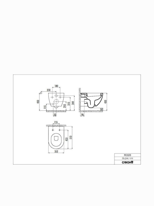 Creavit Free Wall-Mounted Toilet that Includes Slim Soft Close Cover Duroplast Anthracite Matt