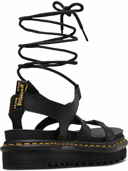 Nartilla Hydro Δερμάτινα Γυναικεία Σανδάλια Flatforms Μαύρα