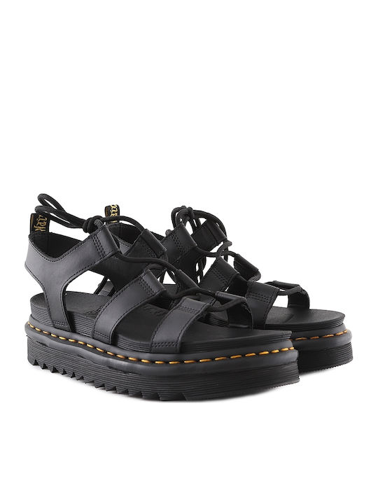 Nartilla Hydro Δερμάτινα Γυναικεία Σανδάλια Flatforms Μαύρα