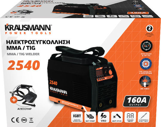 Krausmann 2540 Електрожен TIG / ММА с Максимален Ток на Заваряване 160Спецификация и Работен Цикъл 40%