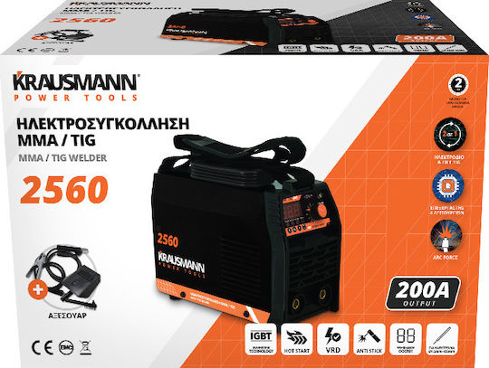 Krausmann 2560 Welding Machine Inverter TIG / MMA with Maximum Welding Current 200A and Duty Cycle 40%