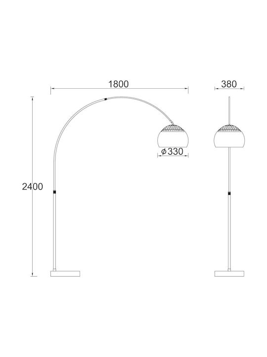 Aca Floor Lamp H240xW33cm. with Socket for Bulb E27 White