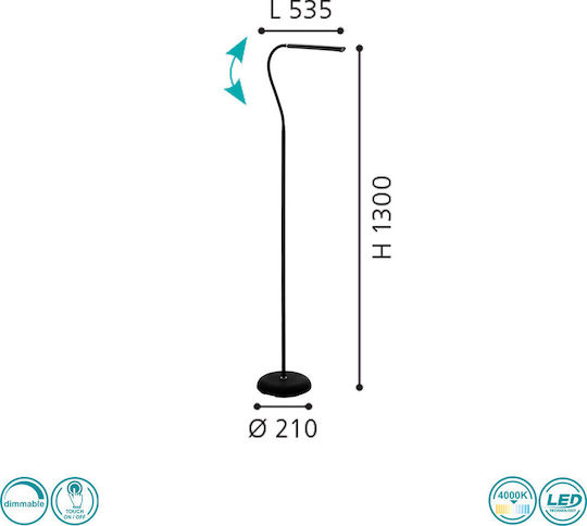 Eglo Laroa LED Floor Lamp Height 130x53cm with Natural White Light 550lm Black