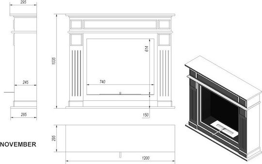 Kratki November Tuv Indoor Floor Bioethanol Fireplace White 115x29.5x101.3cm
