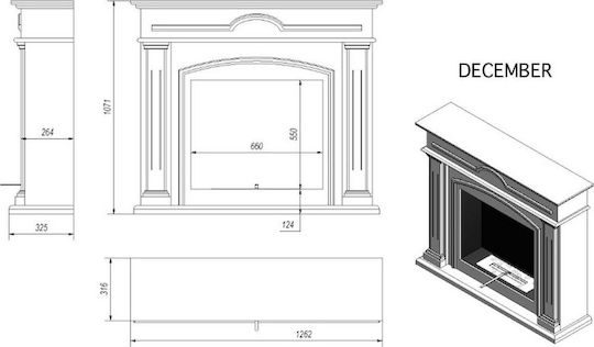 Kratki December Tuv Indoor Floor Bioethanol Fireplace White 115x32.5x107.1cm