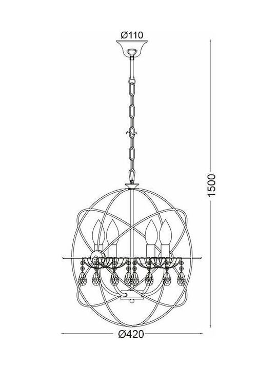 Aca Catania Πολυέλαιος 4xE14 Ø40cm με Κεράκια Ασημί AD15004