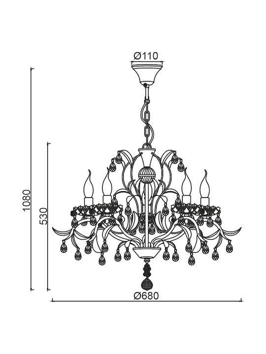 Aca Sardinia Chandelier Candlestick 5xE14 White DL9345PWG