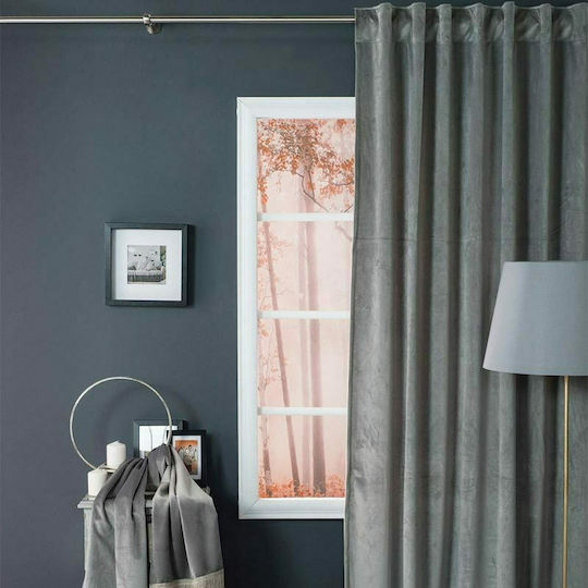 Teoran Κουρτίνα με Τρέσα Velvet Γκρί 140x260εκ.
