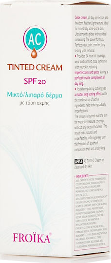 Froika AC Оцветен Лек 24-Часов Регулиращ Дневен Крем За Лице С Цвят И SPF20 Срещу Несъвършенства И Зачервяване С Хиалуронова Киселина 30ml