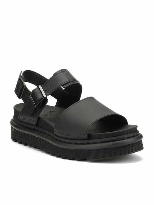 Dr. Martens Voss Leder Damen Flache Sandalen Flatforms in Schwarz Farbe