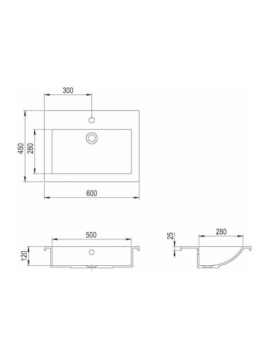 vidaXL Ένθετος Νιπτήρας από Συνθετικό Υλικό 60x45cm Γκρι