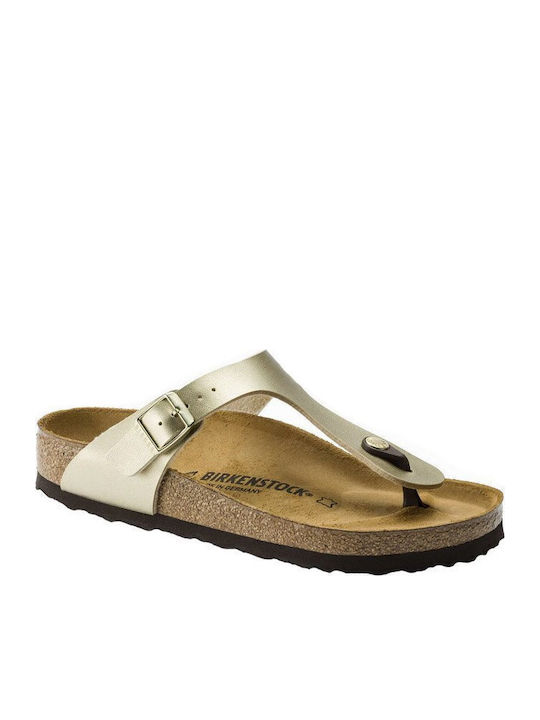 Gizeh Birko-Flor Women's Flat Sandals Anatomic in Gold Color Narrow Fit