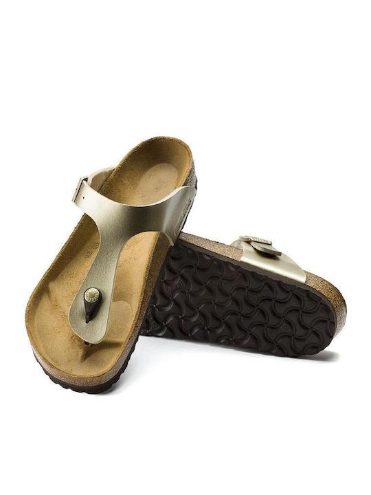 Gizeh Birko-Flor Women's Flat Sandals Anatomic in Gold Color Narrow Fit