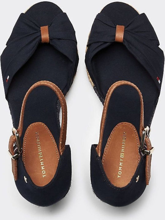 Women's Fabric Ankle Strap Platforms Navy Blue