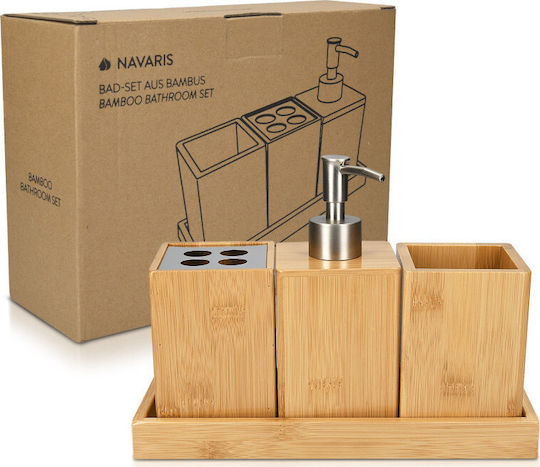 Navaris Badezimmer-Accessoire-Set Bamboo Braun 4Stück
