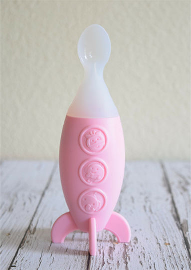 Marcus & Marcus Baby Löffel Rakete mit Einstellbarem Durchfluss aus Silikon für 6+ Monate Pink