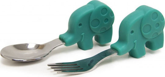 Marcus & Marcus Set Essgeschirr Kinderset Geschirr MNMLS07 Elefant aus Silikon mit rutschfester Basis Türkis 3Stück