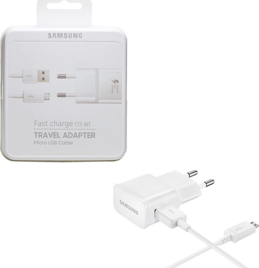 Samsung Φορτιστής με Θύρα USB-A και Καλώδιο micro USB 15W Λευκός (EP-TA20EWE & ECB-DU4AWE)