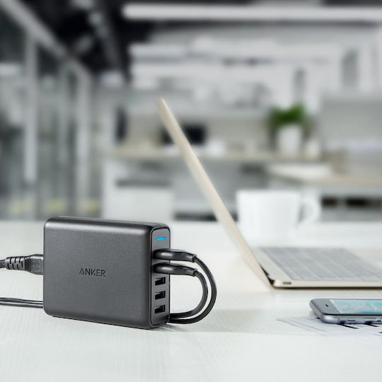 Anker Suport de Încărcare cu 5 Porturi USB-A 63W Quick Charge 3.0 în culoarea Negru (A2054311)