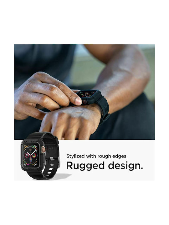 Spigen Rugged Armor Pro Silicone Case in Black color for Apple Watch 44mm