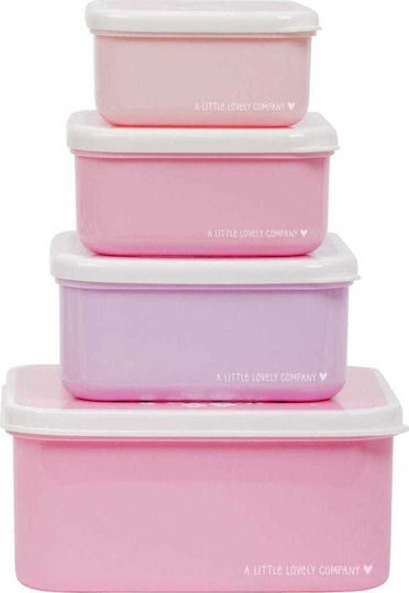 A Little Lovely Company Plastic Kids' Lunch Set Unicorns Pink