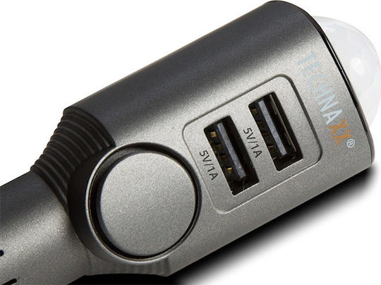Technaxx Car Charger 5W 1A Fast Charging with Ports: 2xUSB Black Color