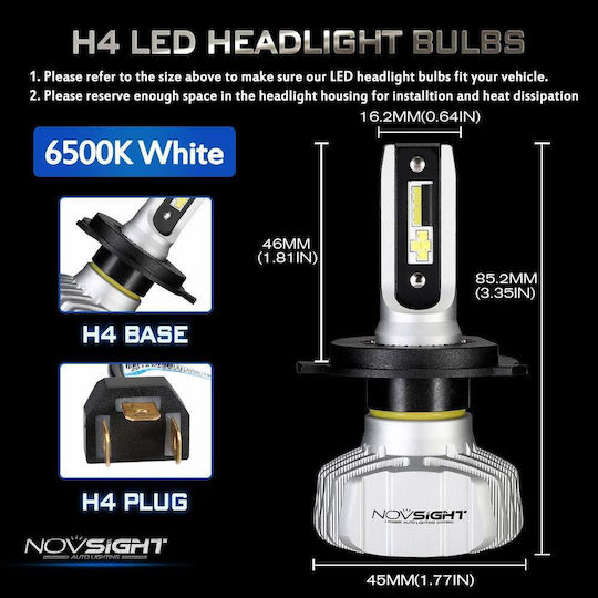 NovSight Lamps Car & Motorcycle H4 LED 6500K Cold White 12-24V 50W 2pcs